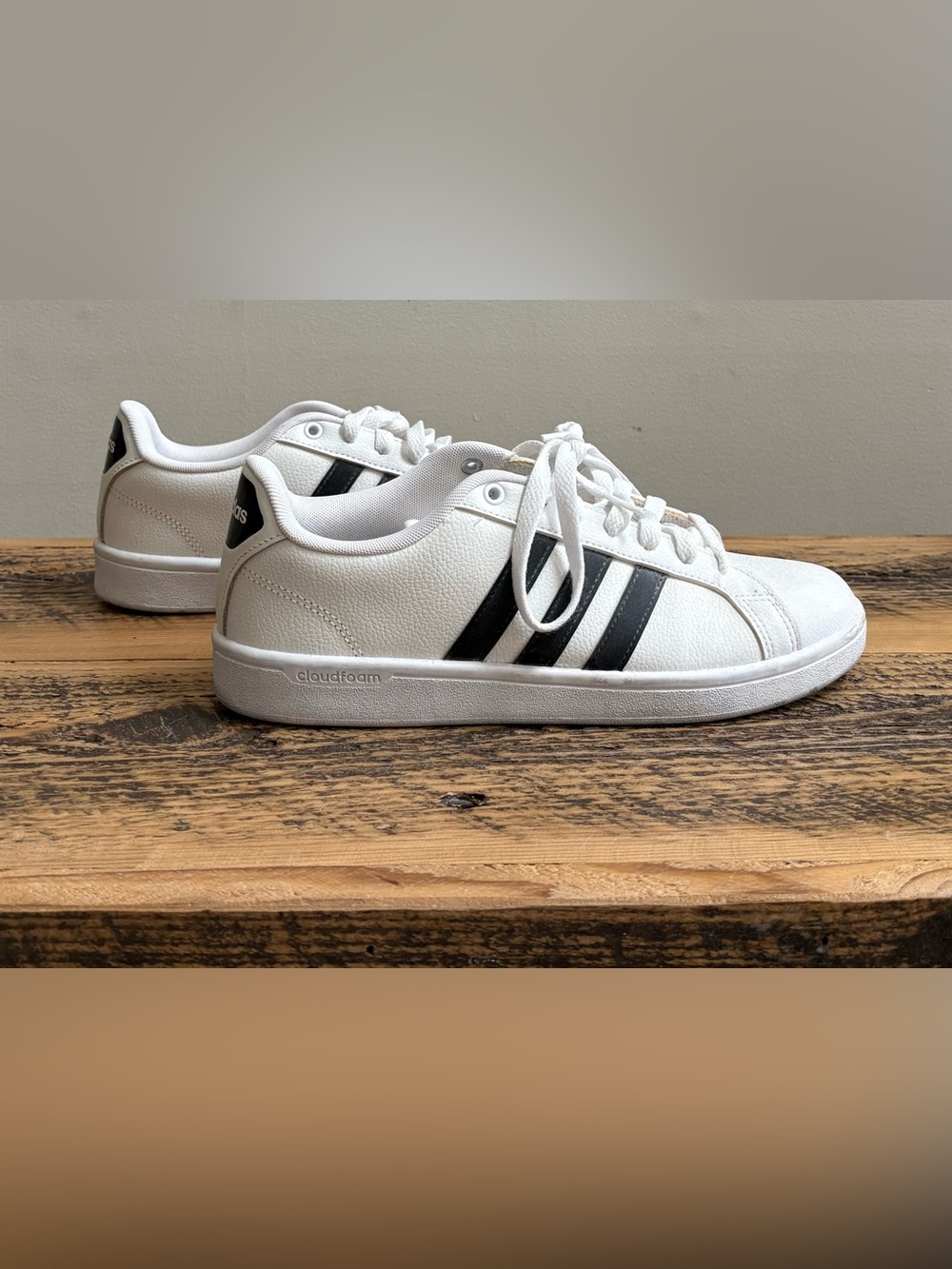 Adidas Cloudfoam Baseline Low Top Sneakers White Black – Size 9
